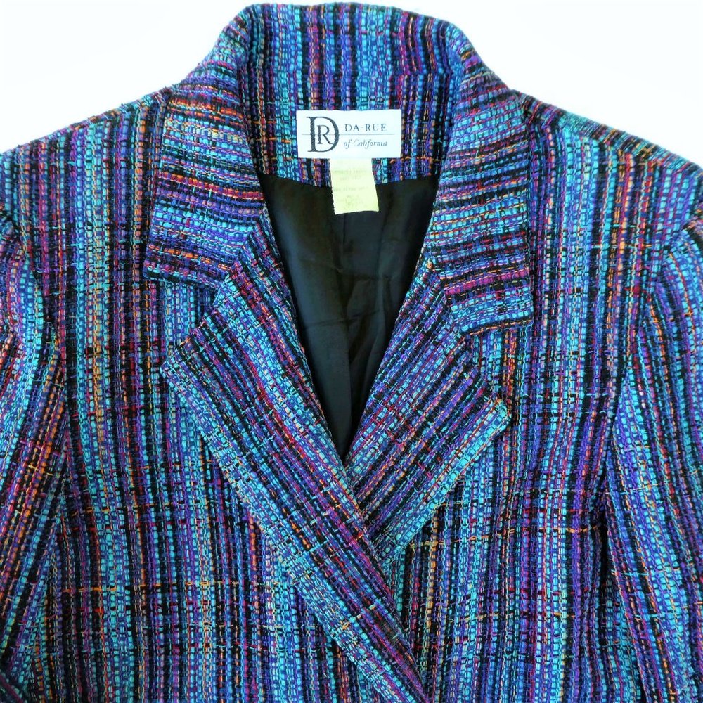 SiLK Tweed Vintage Blazer Da-Rue of California Open Front Multi Color Boxy USA 6